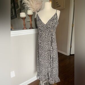 NWT Mittoshop grey cheetah wrap midi dress M